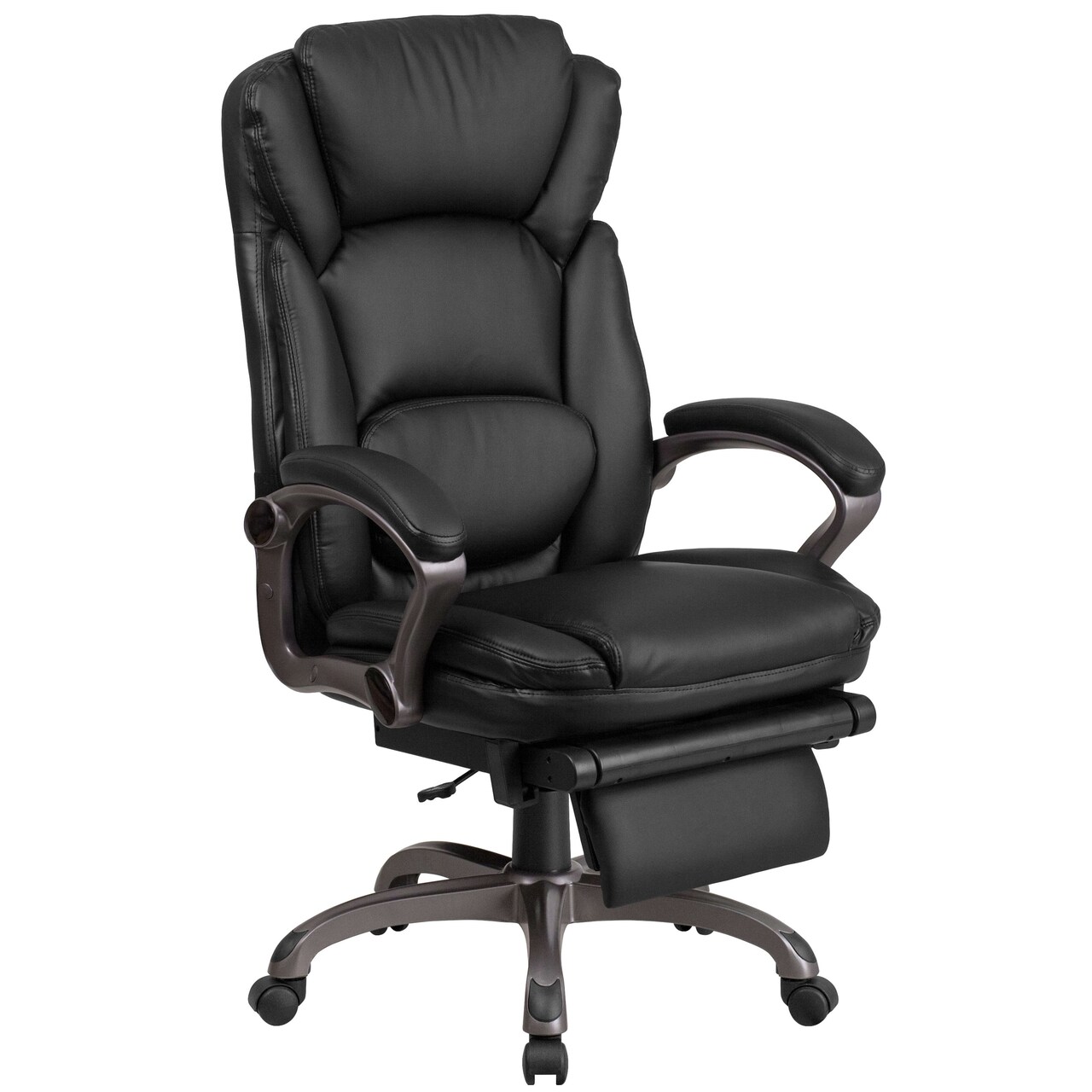 Emma and Oliver High Back Leather Executive Reclining Swivel Office Chair with Outer Lumbar Cushion and Arms